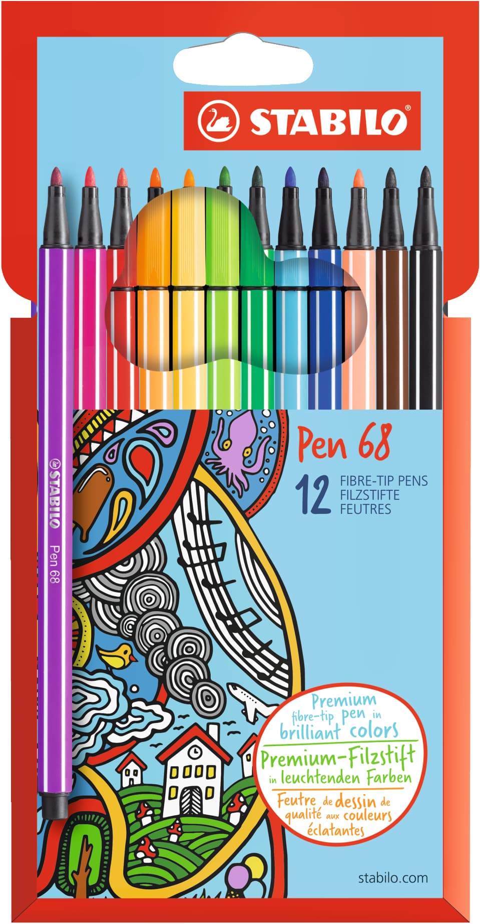STABILO Pen 68 - Fein - 12 Farben - Mehrfarben - Rundspitze - 1 mm - Mehrfarben