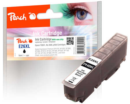Peach Tintenpatrone HY foto schwarz kompatibel zu Epson No. 26XL phbk, C13T26314010