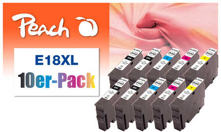 Peach 10er-Pack Tintenpatronen, kompatibel zu Epson No. 18XL, C13T18164010