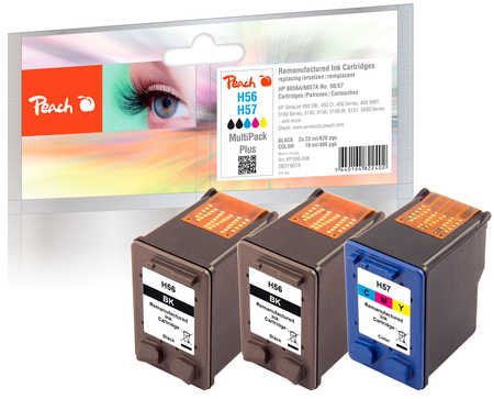 Peach Spar Pack Plus Druckköpfe Tintenpatronen bk/c kompatibel zu HP No. 56*2, No. 57, SA342AE