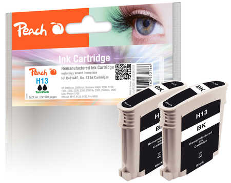 Peach Doppelpack Tintenpatronen schwarz kompatibel zu HP No. 13 bk*2, C4814AE*2