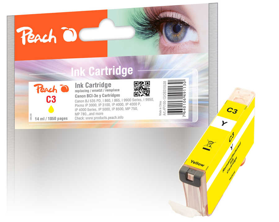 Peach Tintenpatrone gelb kompatibel zu Canon BCI-3eY, 4482A002
