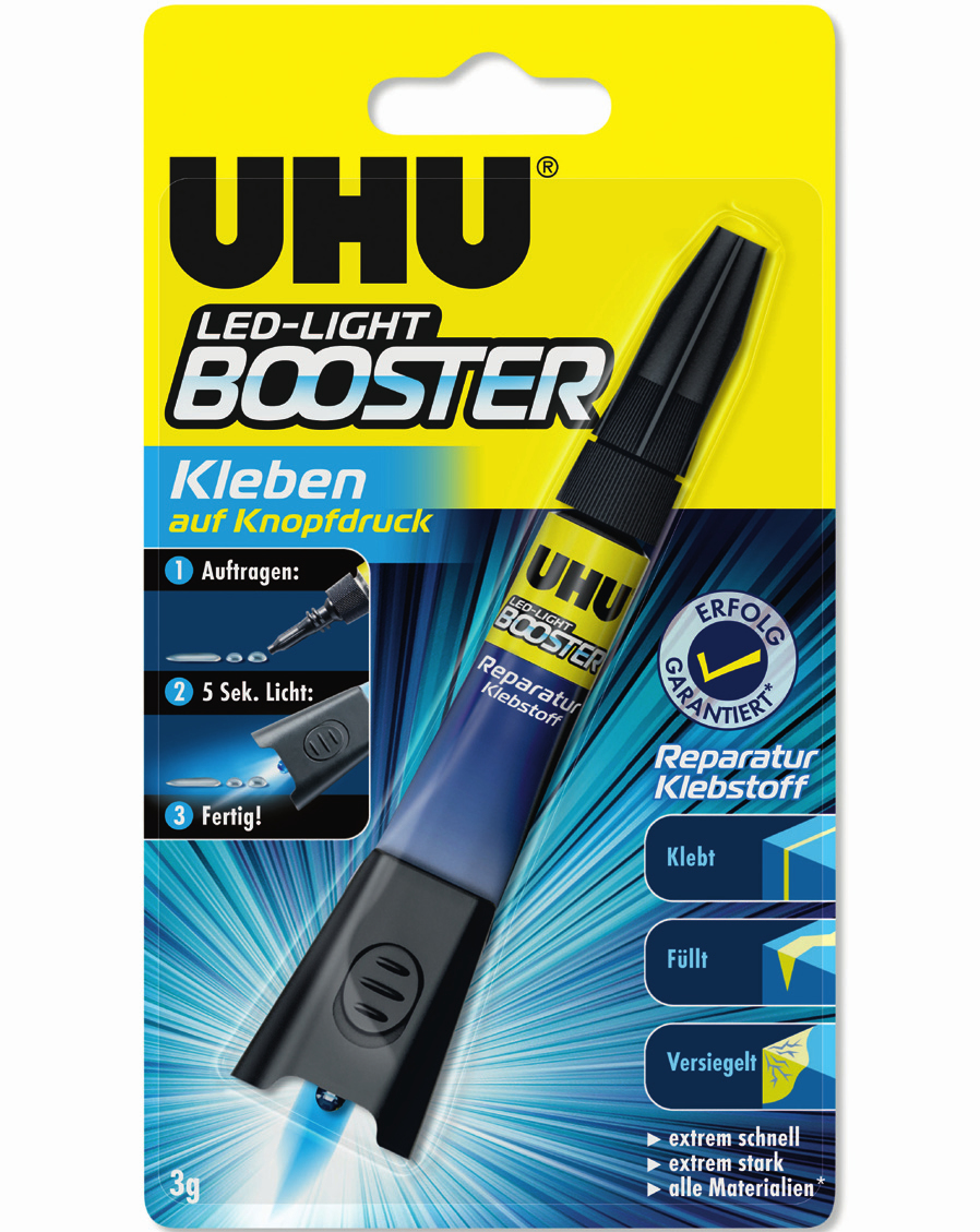 UHU Reparatur Klebstoff LED-Light Booster 3g - Flüssigkeit - Cyanacrylat-Klebstoff - Röhre - 3 g