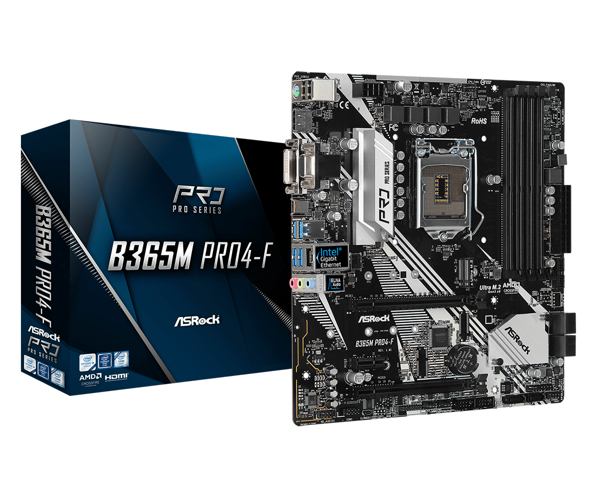 ASRock B365M PRO4-F - Intel - LGA 1151 (Socket H4) - Intel® Core™ i3 - Intel Core i5 - Intel Core i7 - DDR4-SDRAM - 64 GB - DIMM
