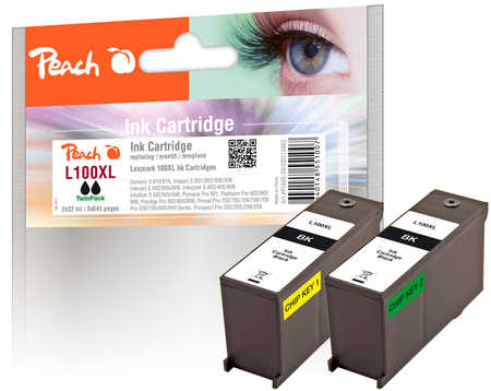 Peach Doppelpack 2 Tintenpatronen schwarz  kompatibel zu Lexmark No. 100XLBK*2, 14N1068E, 14N1092