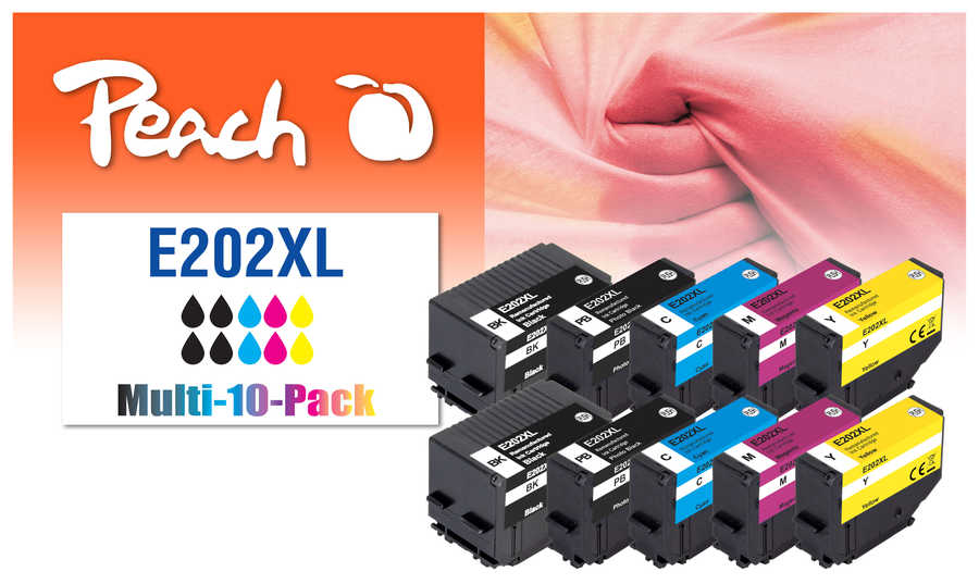 Peach 10er-Pack Tintenpatronen, kompatibel zu Epson No. 202XL, T02G1*2, T02H1, T02H2, T02H3, T02H4