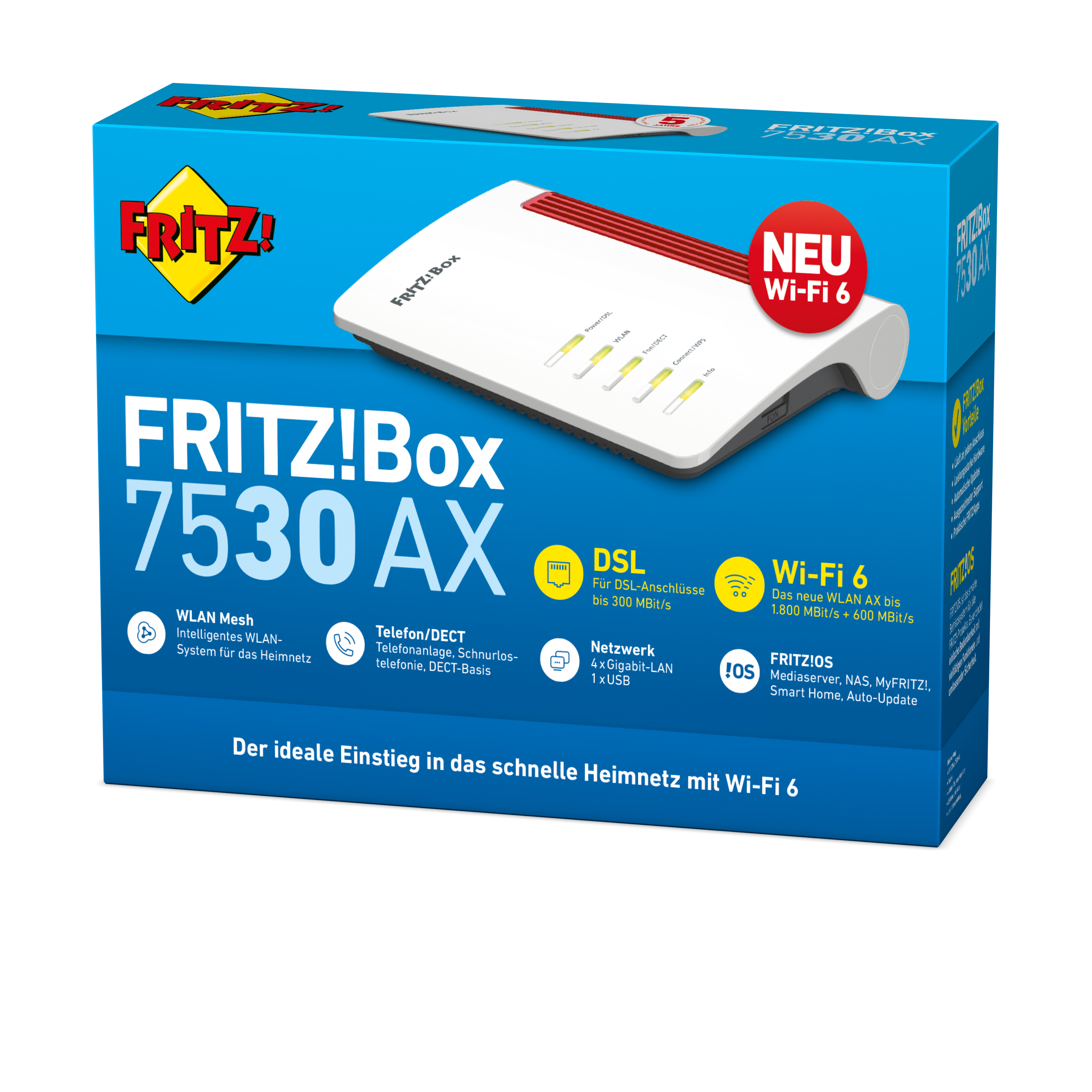 AVM FRITZ!Box 7530 AX WLAN-Router Gigabit Ethernet Dual-Band (2,4 GHz/5 GHz) 4G Weiß