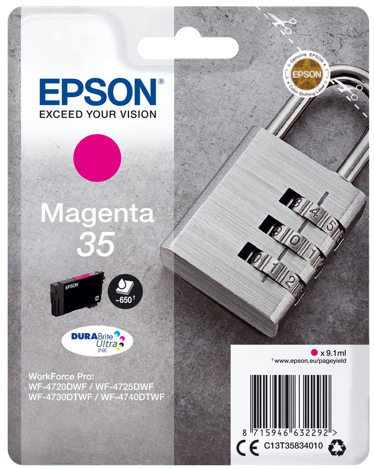 Epson Padlock Singlepack Magenta 35 DURABrite Ultra Ink - Standardertrag - Tinte auf Pigmentbasis - 9,1 ml - 650 Seiten - 1 Stück(e)