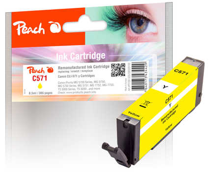Peach Tintenpatrone gelb kompatibel zu Canon CLI-571Y, 0388C001
