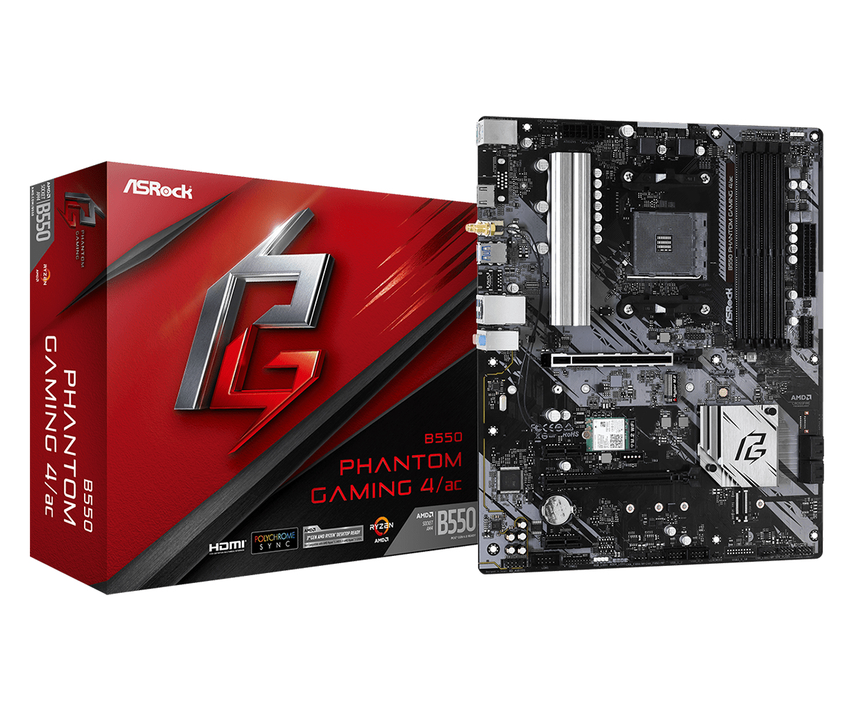 ASRock B550 Phantom Gaming 4/ac - AMD - Socket AM4 - AMD Ryzen 3 3rd Gen - 3rd Generation AMD Ryzen 5 - 3rd Generation AMD Ryzen 7 - 3rd Generation AMD... - Socket AM4 - DDR4-SDRAM - 128 GB